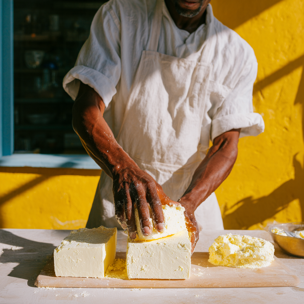 homem negro produz queijo