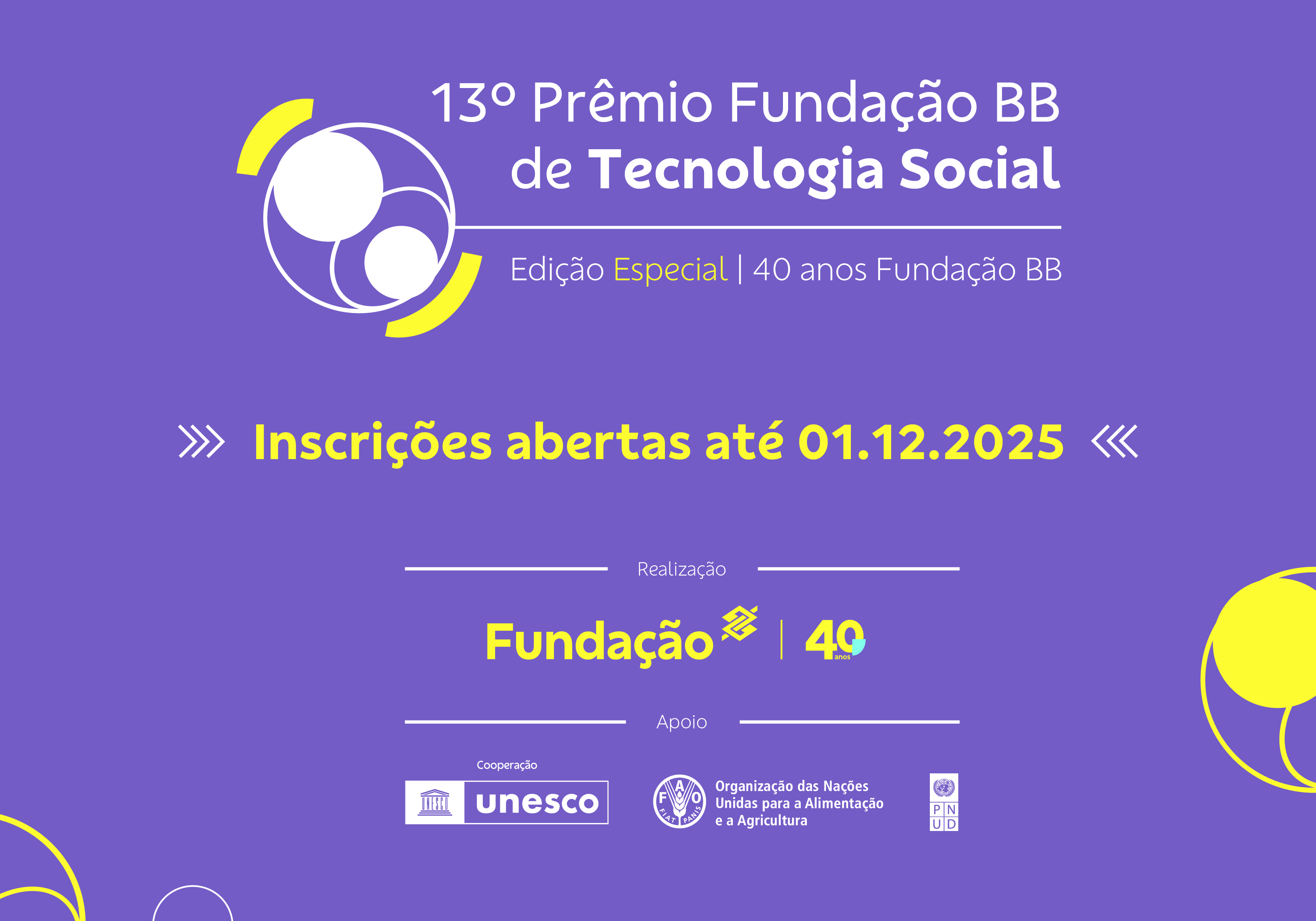 Banner Inscrições abertas Home Portal Fundação BB