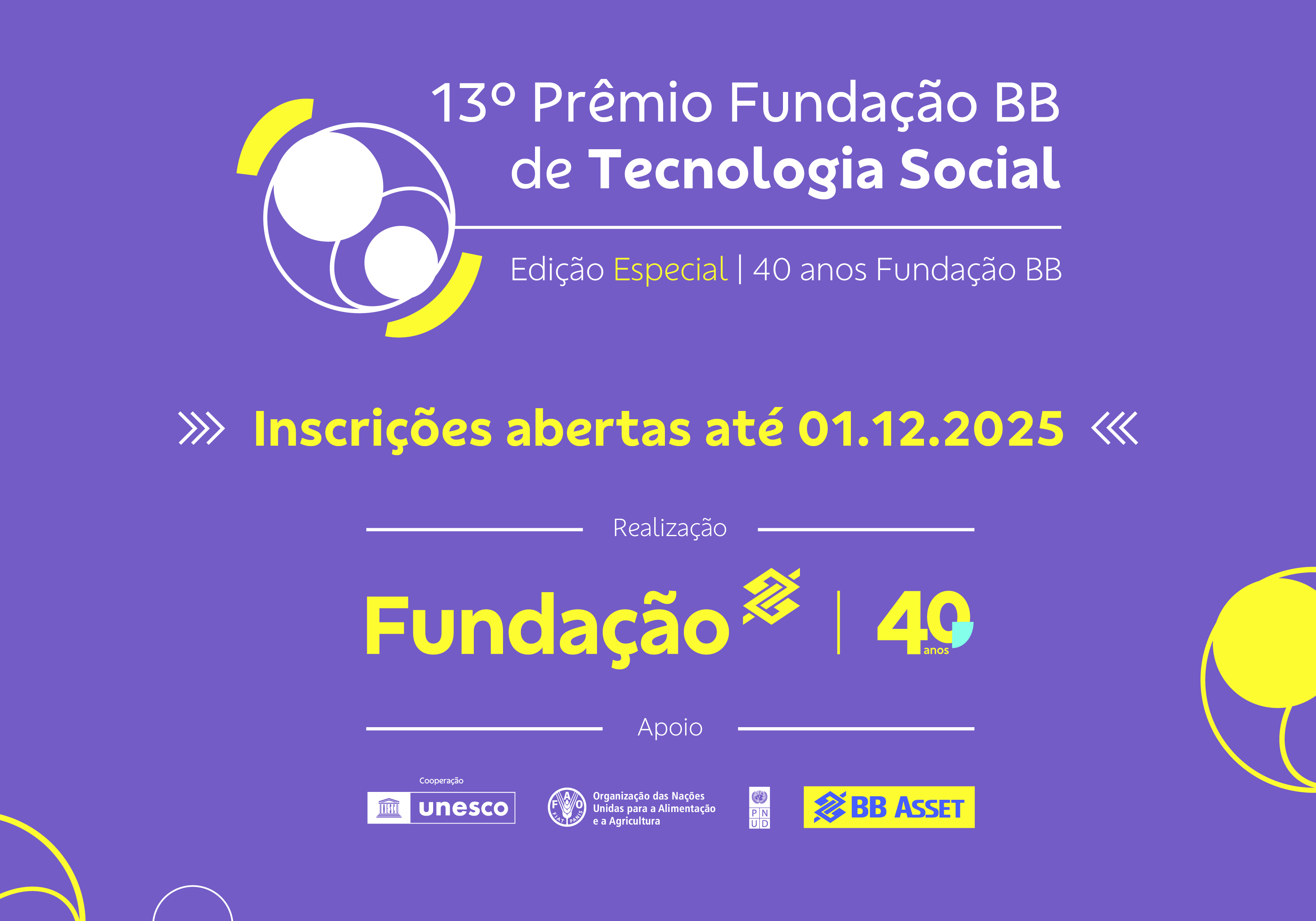Banner Inscrições abertas Home Portal Fundação Banco do Brasil