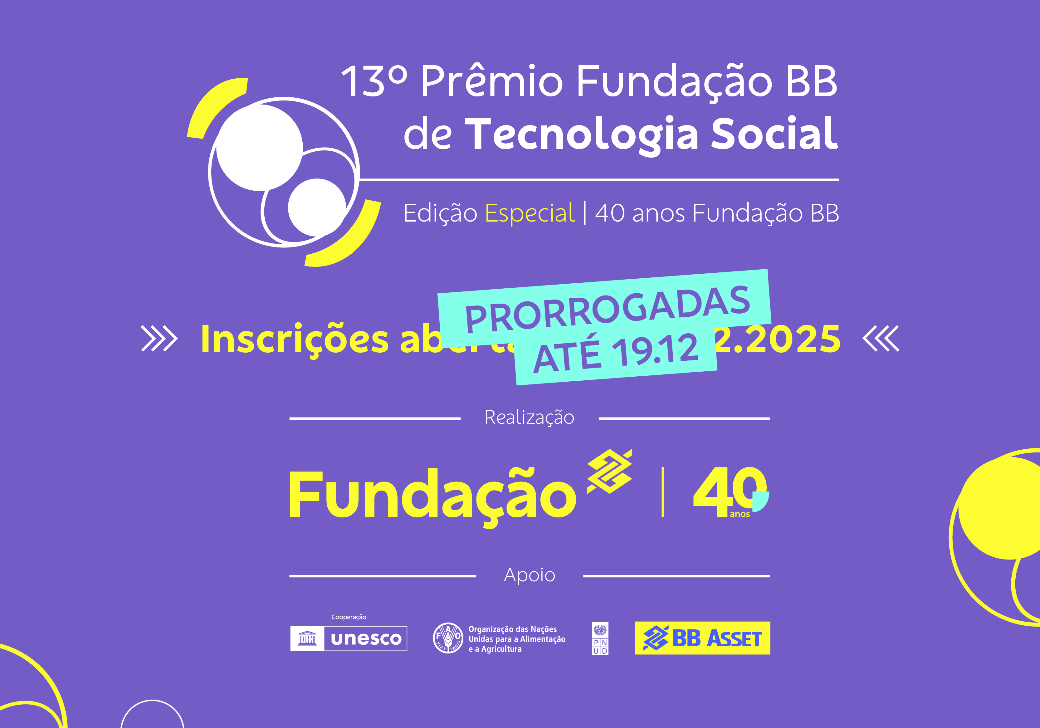 Banner Inscrições prorrogadas Home Portal Fundação BB